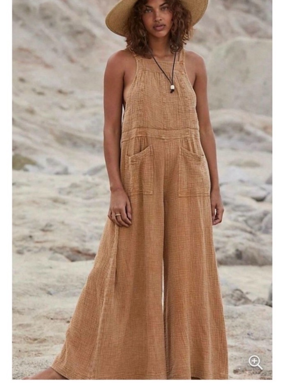 Free People Cyprus Ave Overalls in a golden mustard Wide Leg Cotton Gauze - Picture 6 of 11